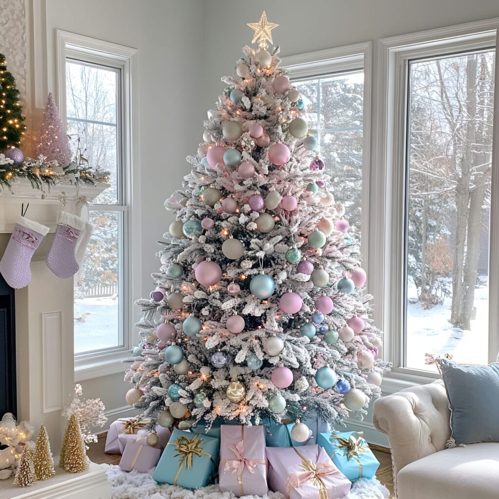 10. Soft Pastel Multi-Colored Tree with Subtle Ornaments