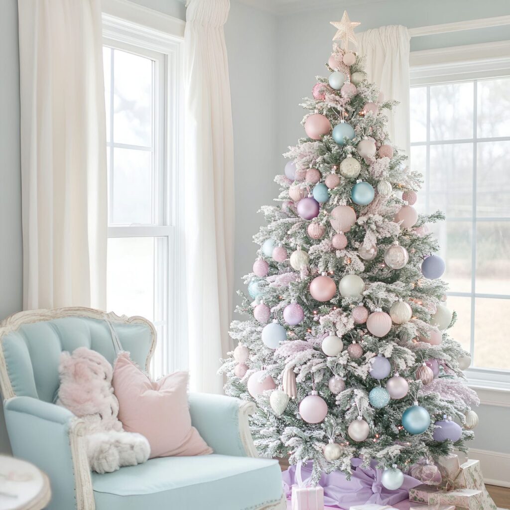 10. Soft Pastel Multi-Colored Tree with Subtle Ornaments