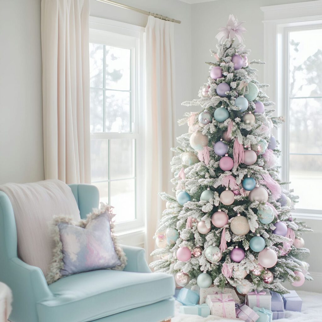 10. Soft Pastel Multi-Colored Tree with Subtle Ornaments