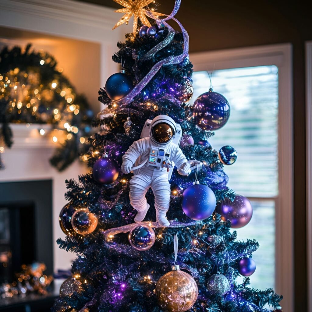 13. Space-Themed Christmas Tree: Blast Off into a Stellar Holiday Season