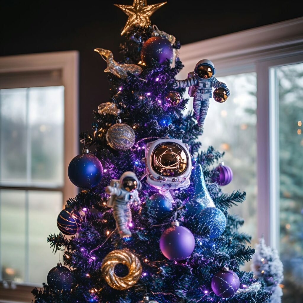 13. Space-Themed Christmas Tree: Blast Off into a Stellar Holiday Season