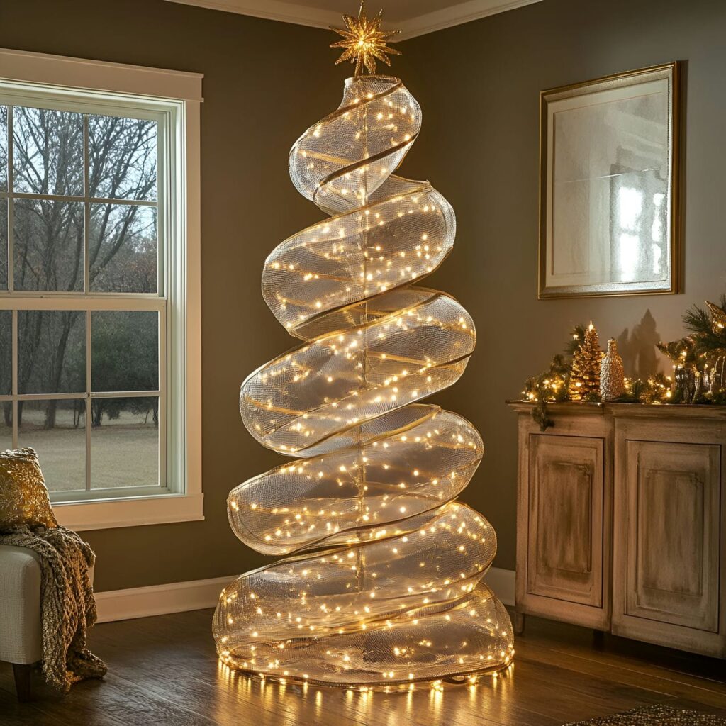 18. Sparkling Mesh Light Tree with Shimmering Golden Accents