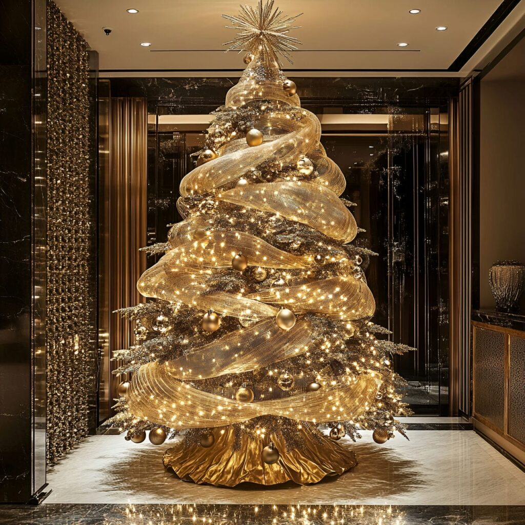 18. Sparkling Mesh Light Tree with Shimmering Golden Accents