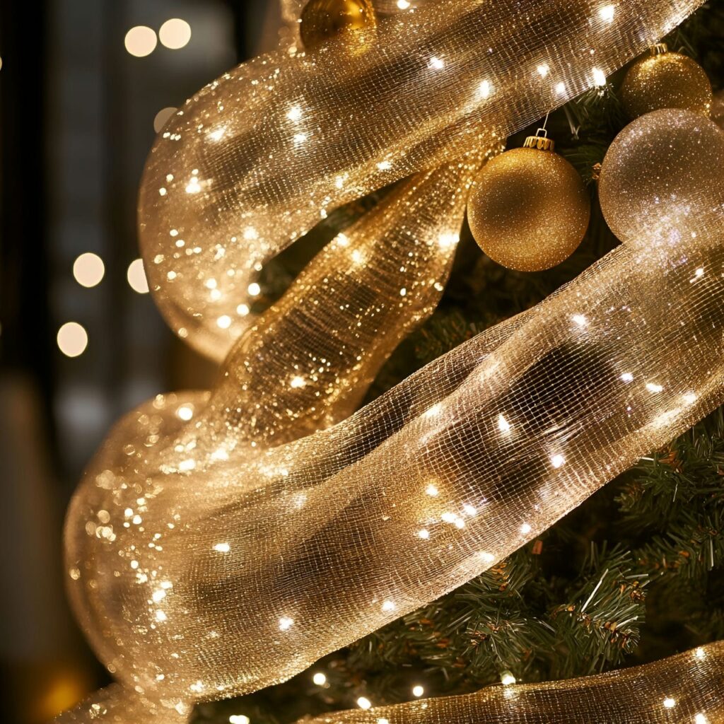 18. Sparkling Mesh Light Tree with Shimmering Golden Accents