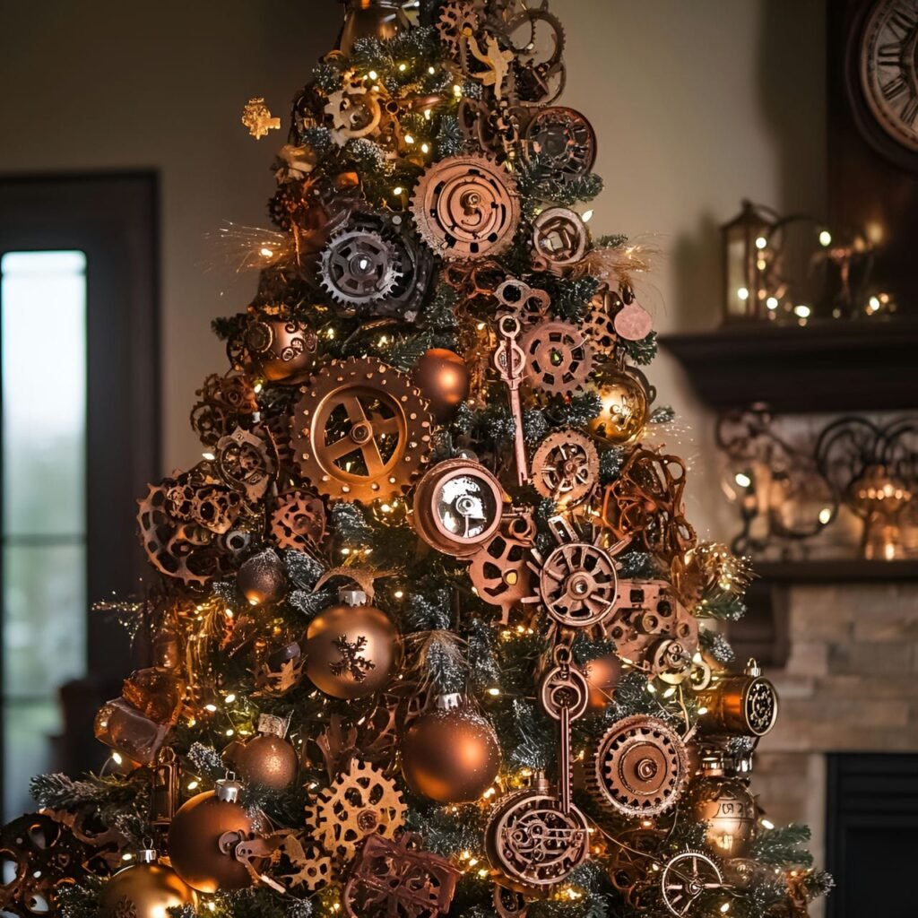 19. Steampunk Christmas Tree: A Whimsical Blend of Vintage and Futuristic Holiday Décor