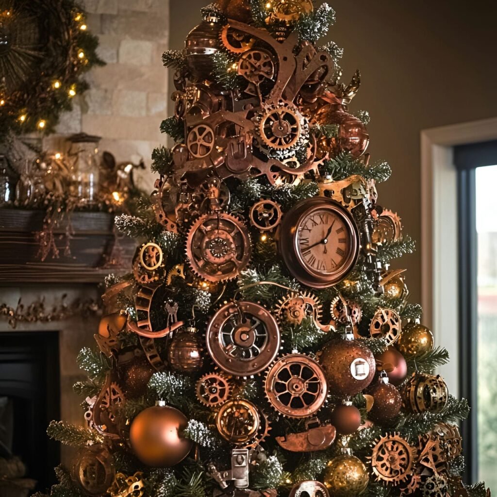 19. Steampunk Christmas Tree: A Whimsical Blend of Vintage and Futuristic Holiday Décor