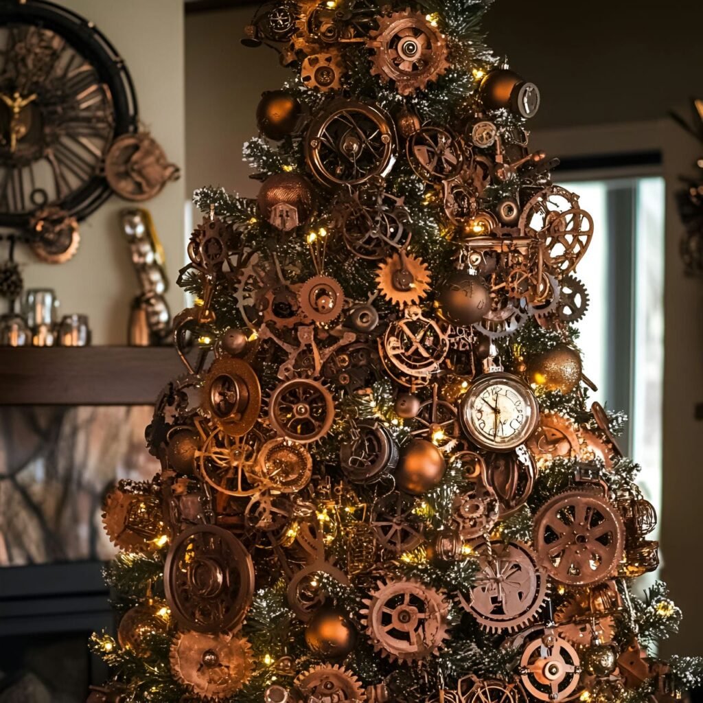 19. Steampunk Christmas Tree: A Whimsical Blend of Vintage and Futuristic Holiday Décor