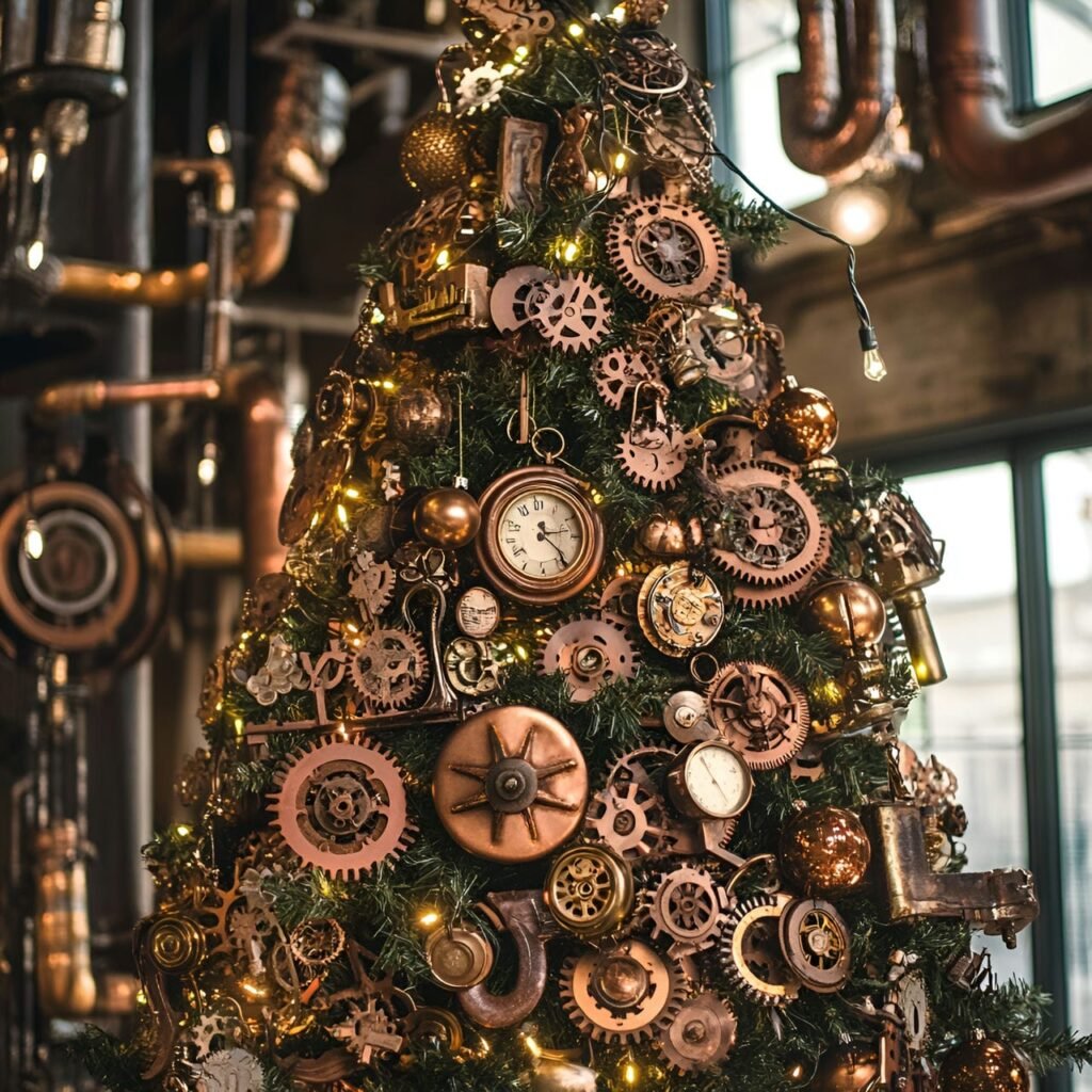 19. Steampunk Christmas Tree: A Whimsical Blend of Vintage and Futuristic Holiday Décor