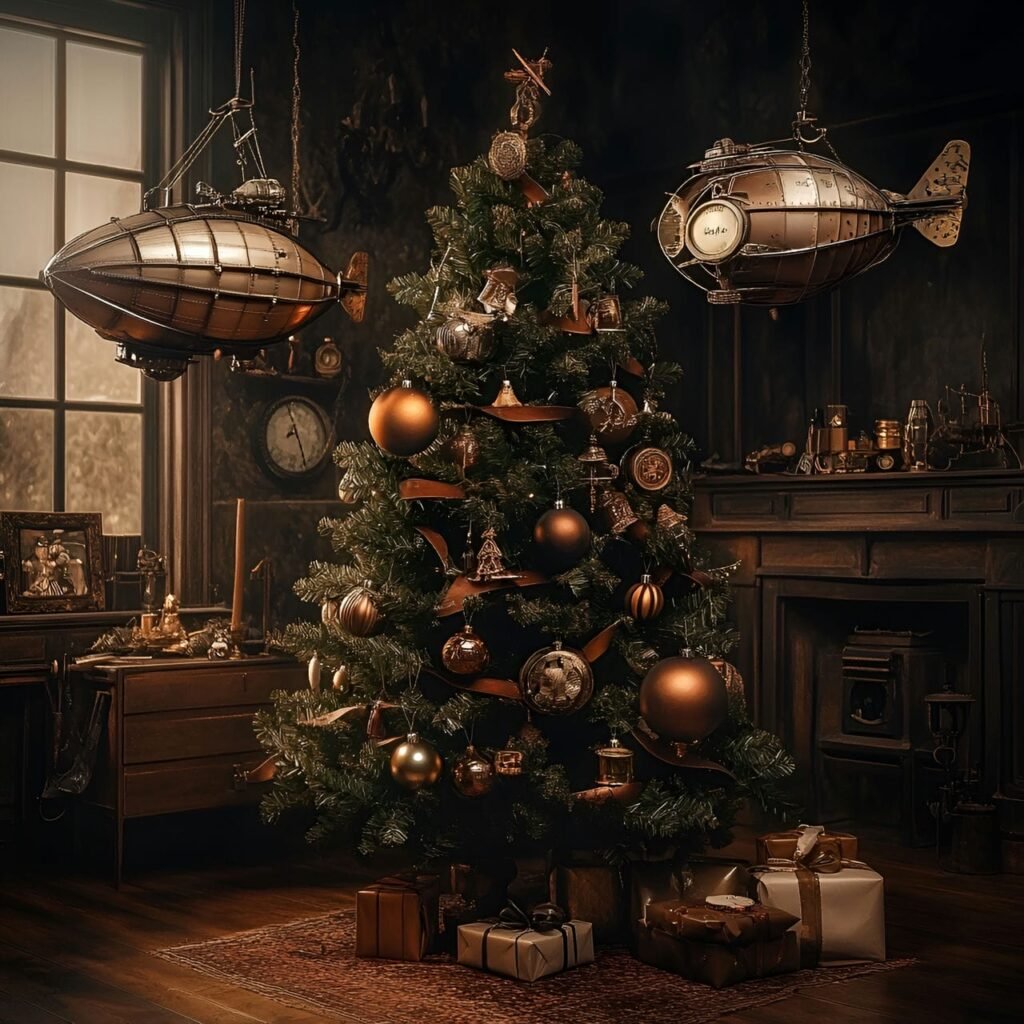 19. Steampunk Christmas Tree: A Whimsical Blend of Vintage and Futuristic Holiday Décor