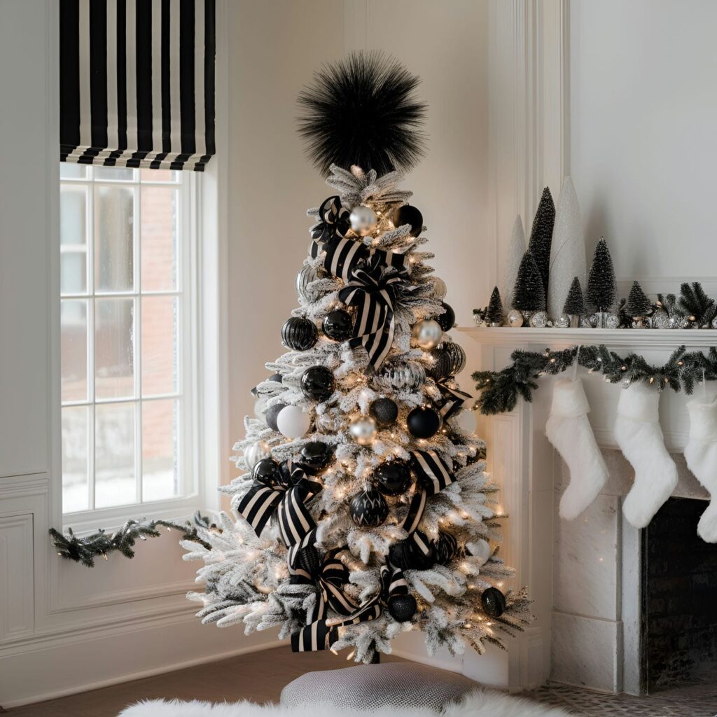 04. Striped Black & White Tree with Bold Ribbon Patterns