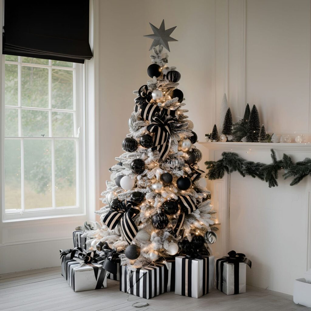 04. Striped Black & White Tree with Bold Ribbon Patterns