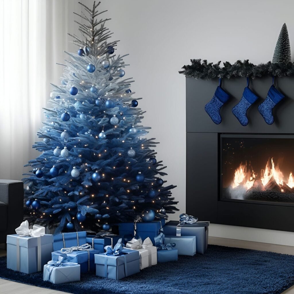 19. Stunning Blue Gradient Christmas Tree with an Ombre Effect