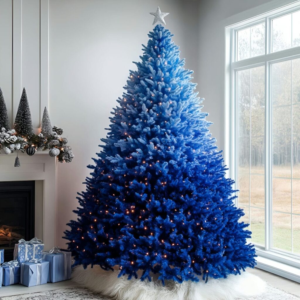 19. Stunning Blue Gradient Christmas Tree with an Ombre Effect