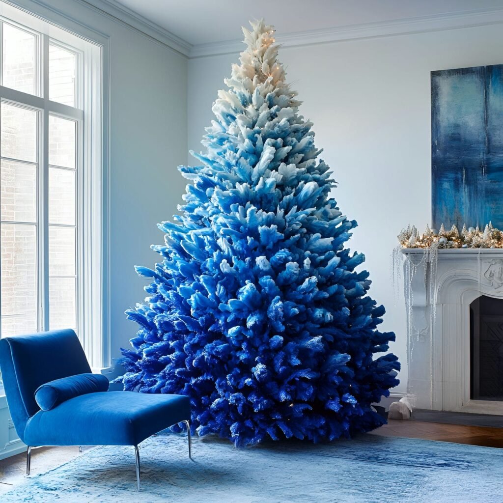 19. Stunning Blue Gradient Christmas Tree with an Ombre Effect