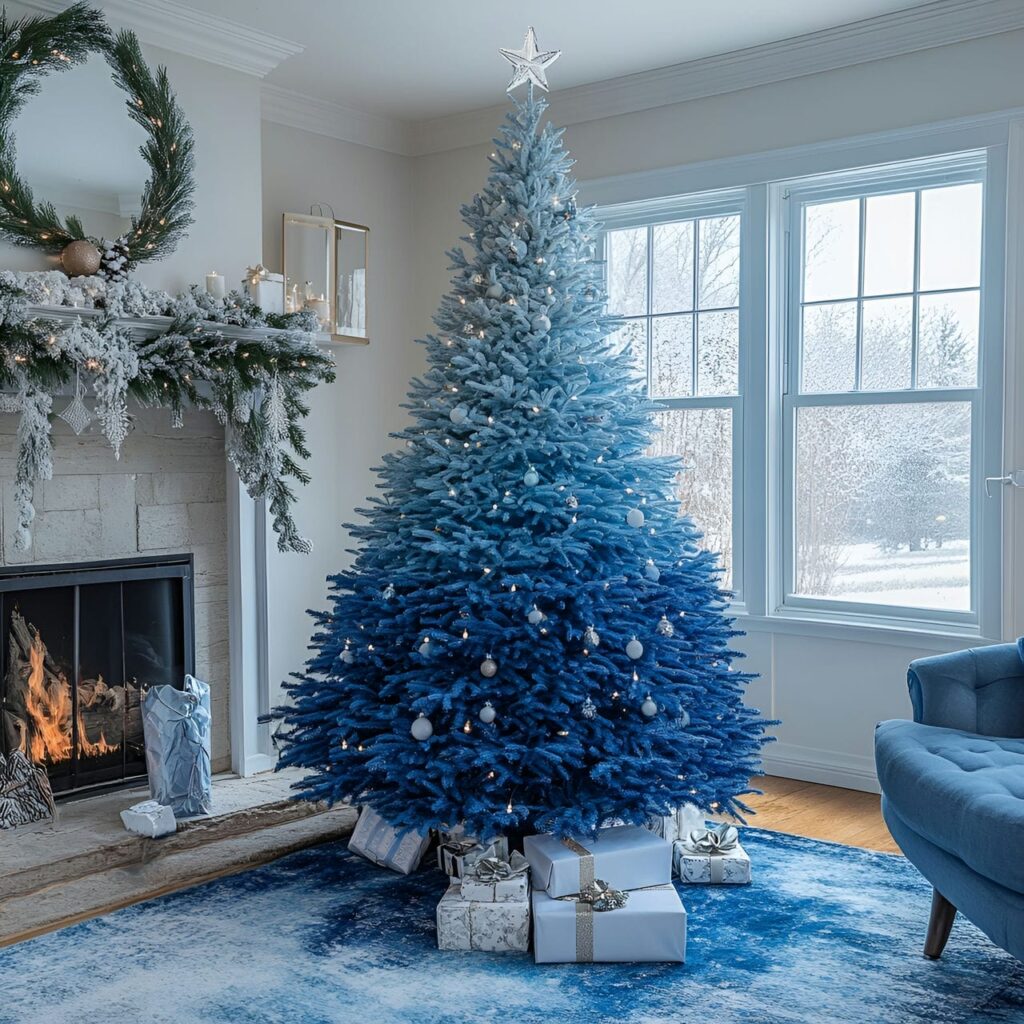 19. Stunning Blue Gradient Christmas Tree with an Ombre Effect