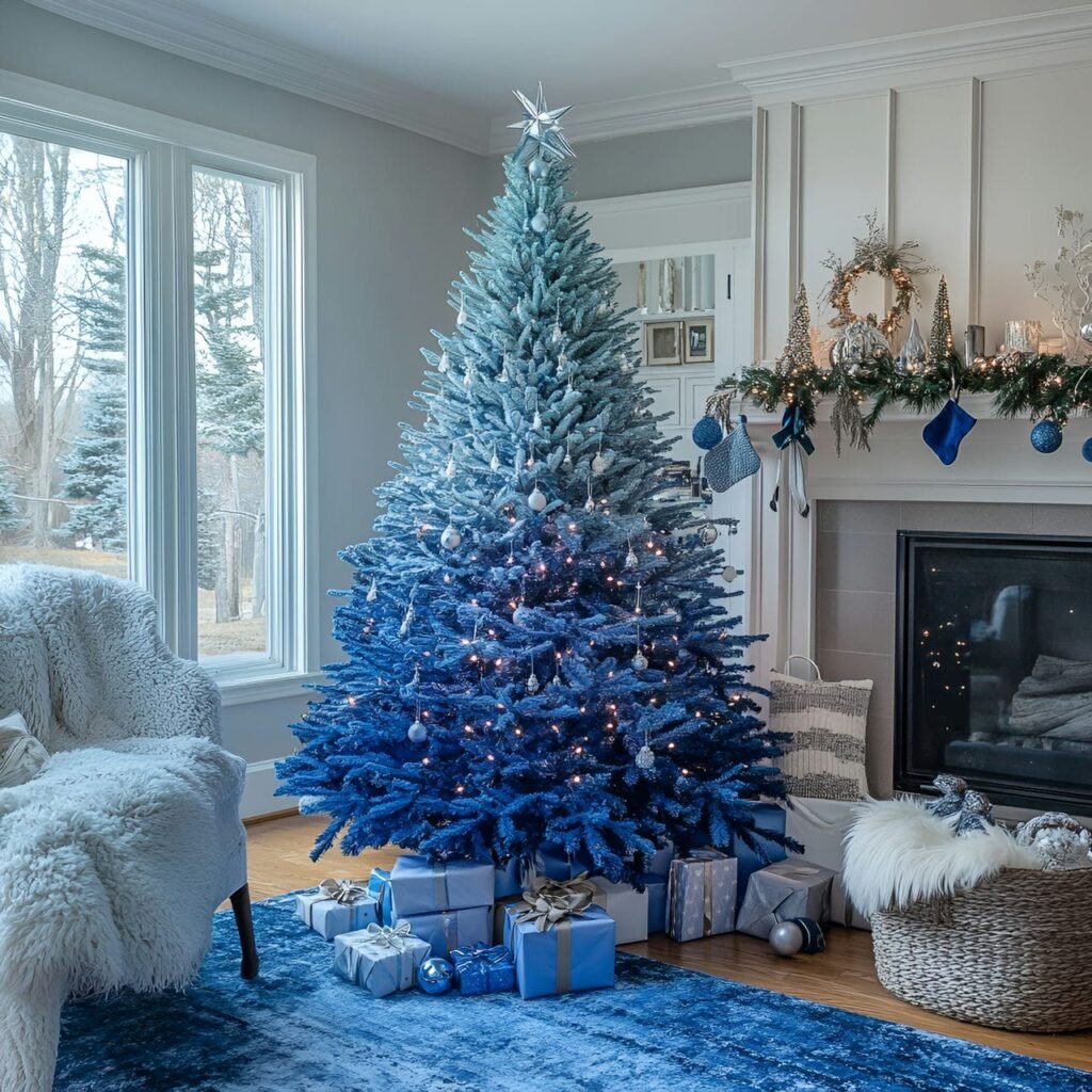 19. Stunning Blue Gradient Christmas Tree with an Ombre Effect