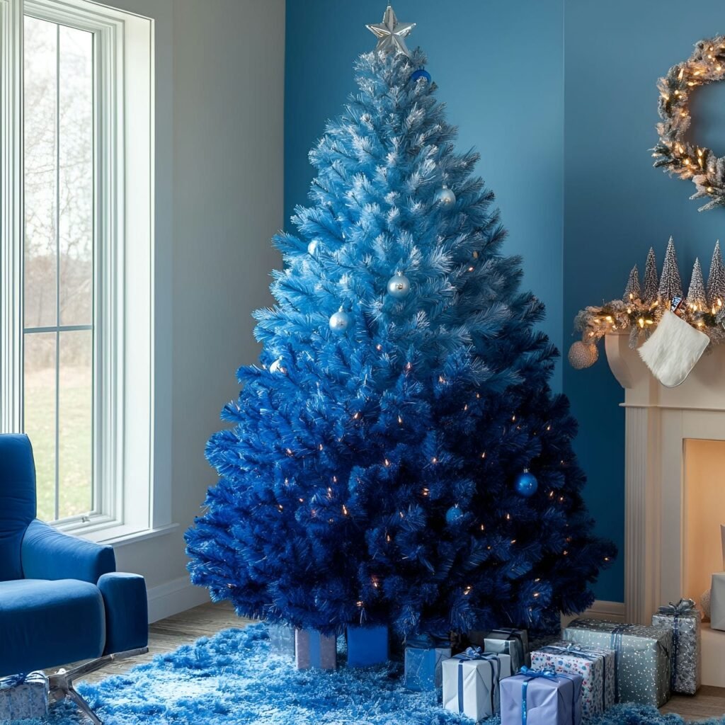 19. Stunning Blue Gradient Christmas Tree with an Ombre Effect