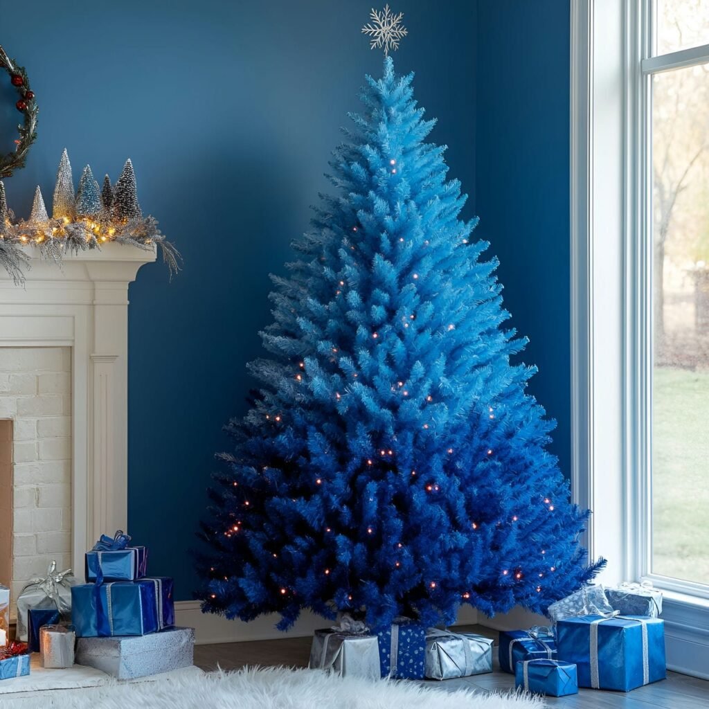 19. Stunning Blue Gradient Christmas Tree with an Ombre Effect