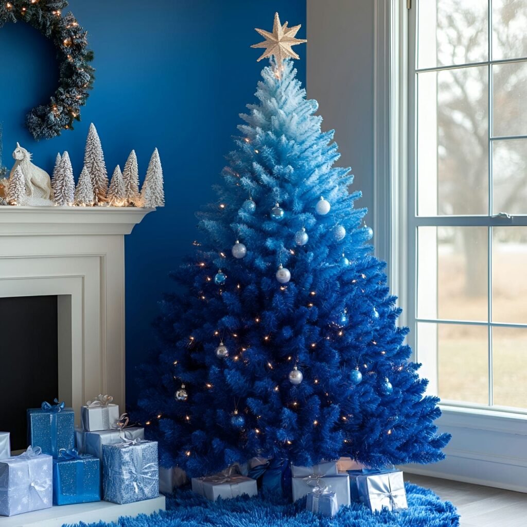 19. Stunning Blue Gradient Christmas Tree with an Ombre Effect