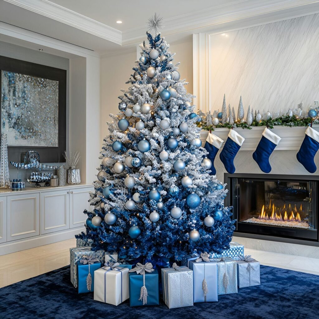 19. Stunning Blue Gradient Christmas Tree with an Ombre Effect