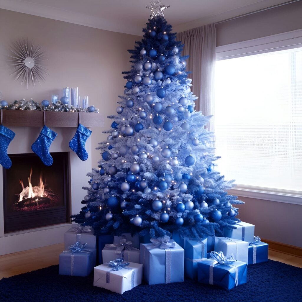 19. Stunning Blue Gradient Christmas Tree with an Ombre Effect