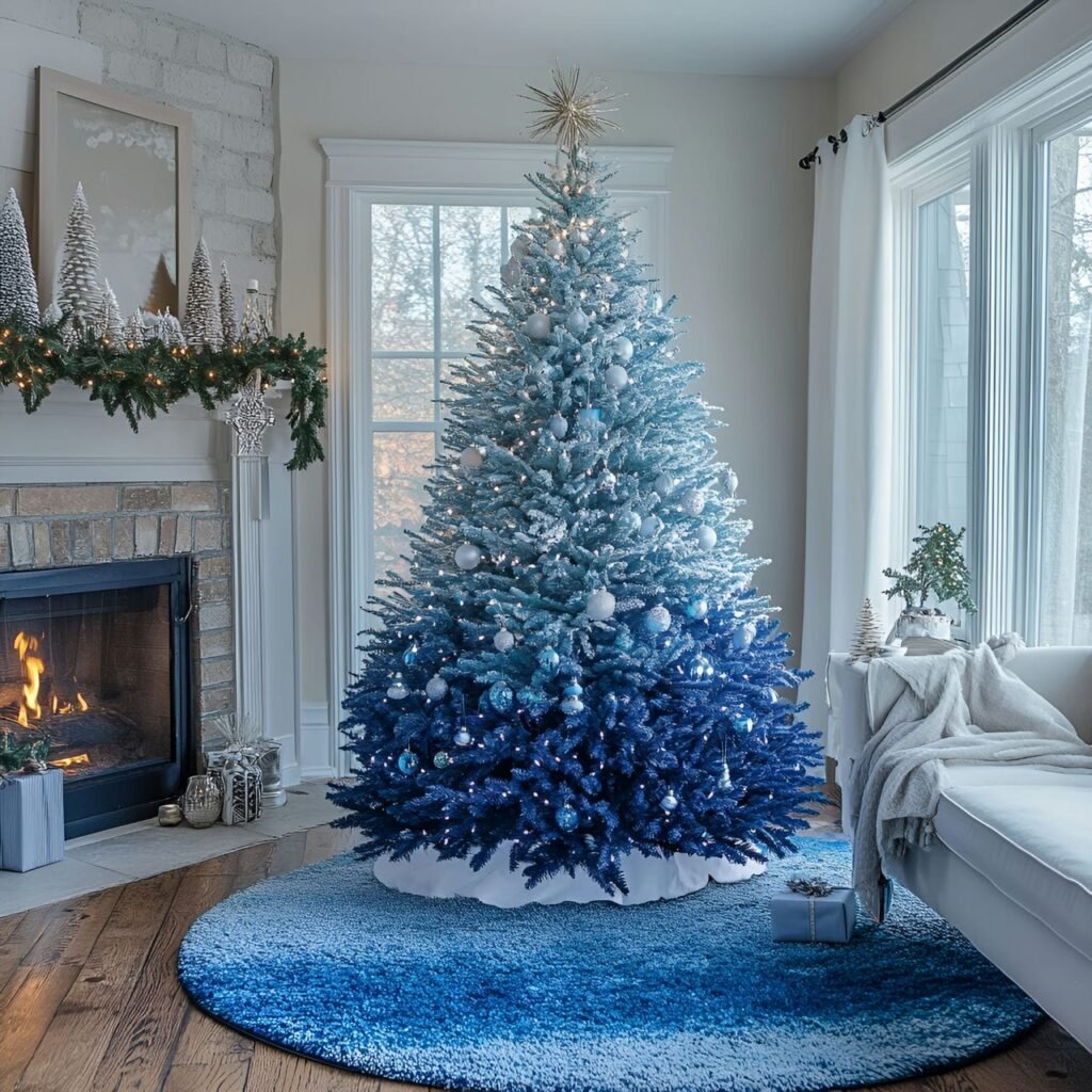 19. Stunning Blue Gradient Christmas Tree with an Ombre Effect