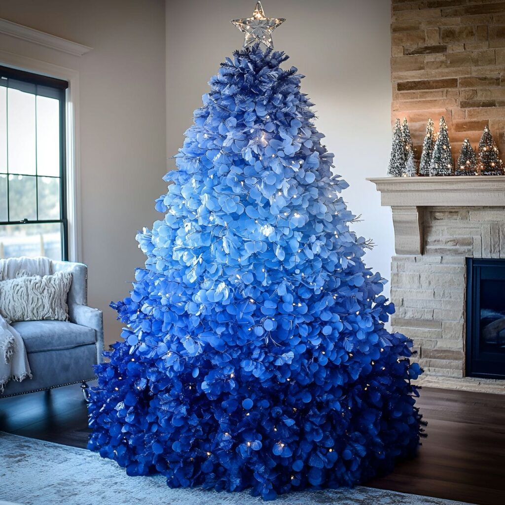 19. Stunning Blue Gradient Christmas Tree with an Ombre Effect