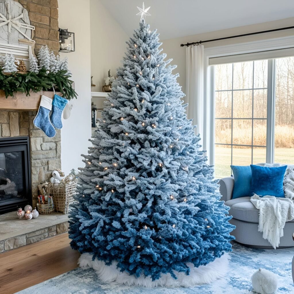 19. Stunning Blue Gradient Christmas Tree with an Ombre Effect