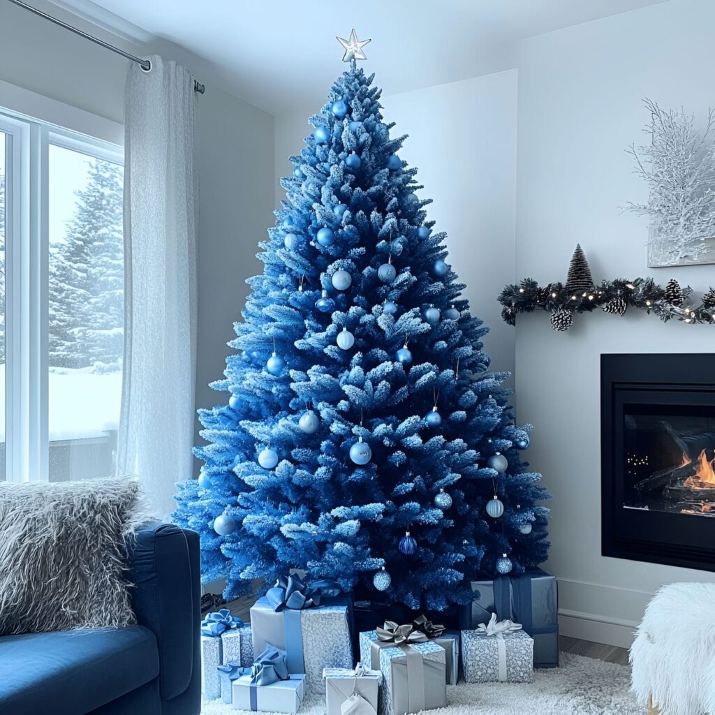 19. Stunning Blue Gradient Christmas Tree with an Ombre Effect