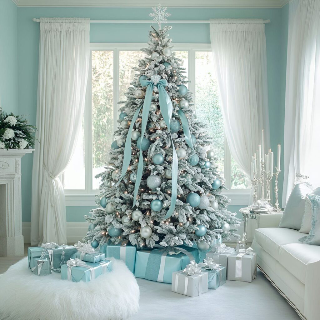 19. Tiffany-Inspired Pastel Christmas Elegance with Blue and Silver