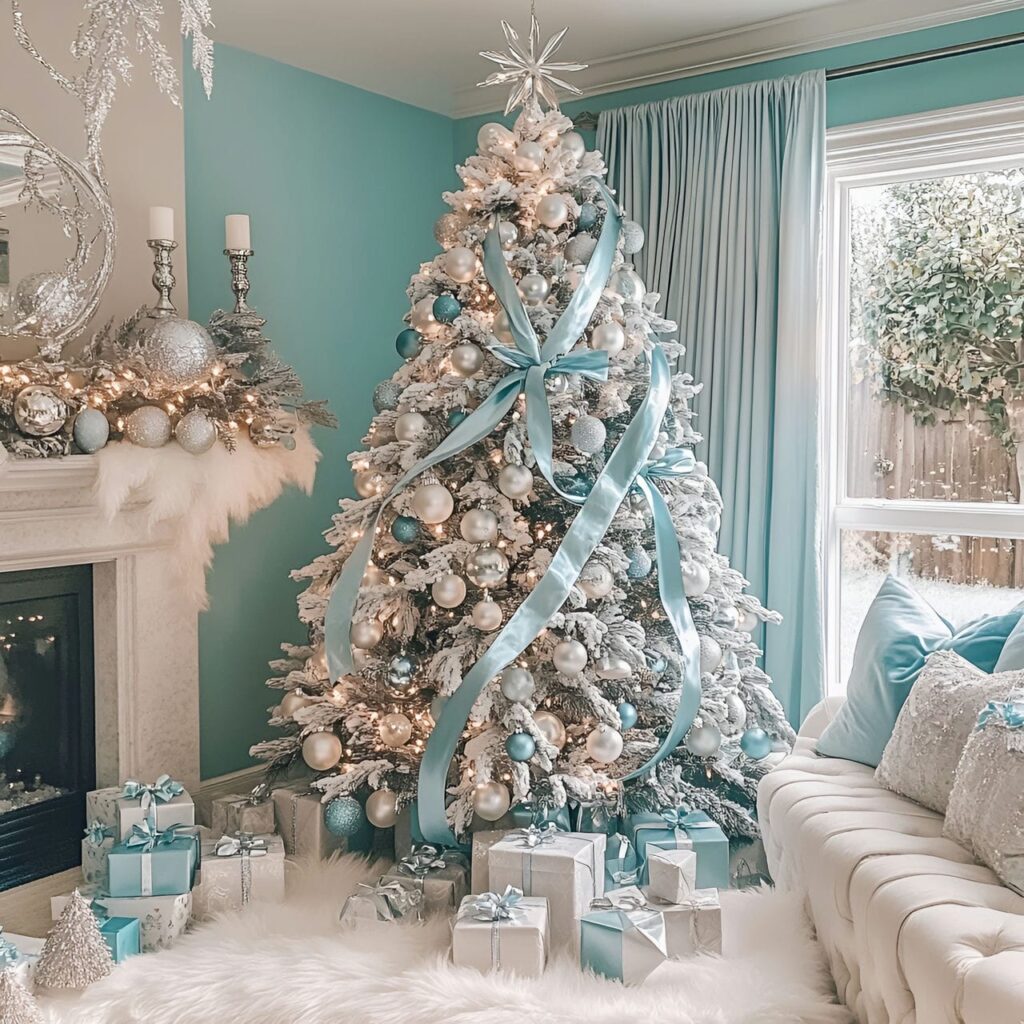 19. Tiffany-Inspired Pastel Christmas Elegance with Blue and Silver