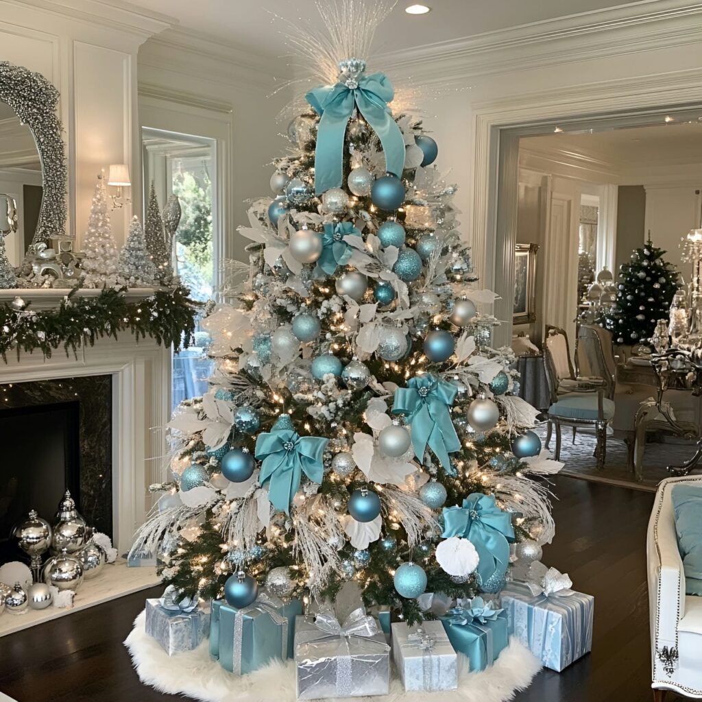 19. Tiffany-Inspired Pastel Christmas Elegance with Blue and Silver