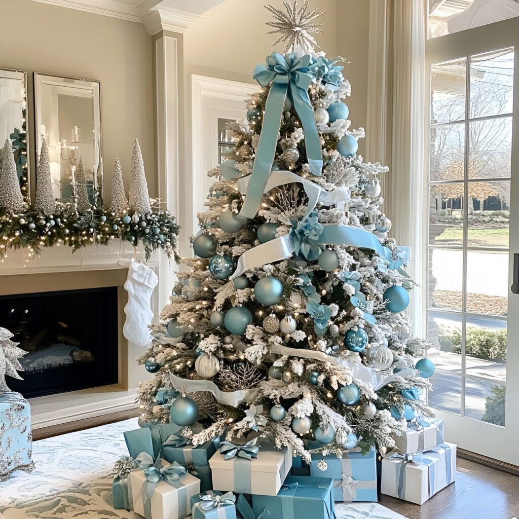 19. Tiffany-Inspired Pastel Christmas Elegance with Blue and Silver