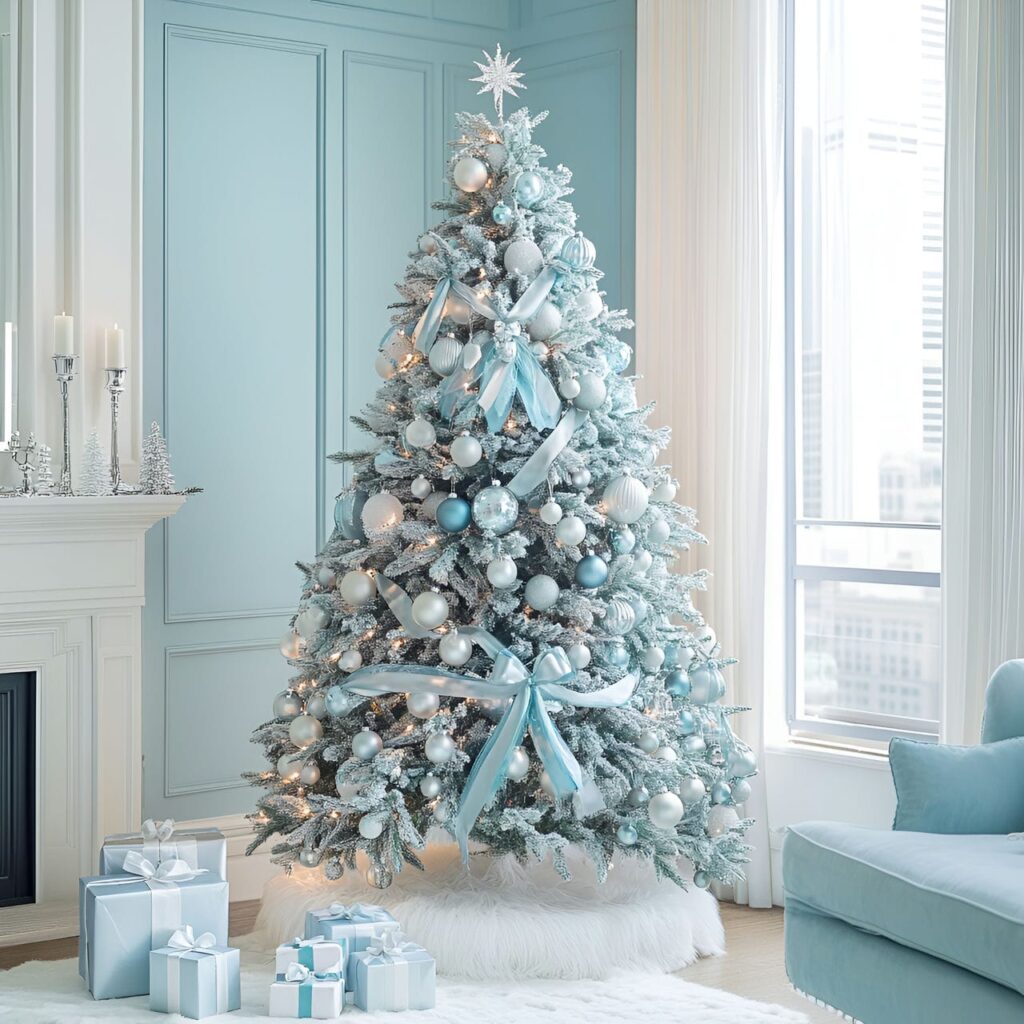 19. Tiffany-Inspired Pastel Christmas Elegance with Blue and Silver