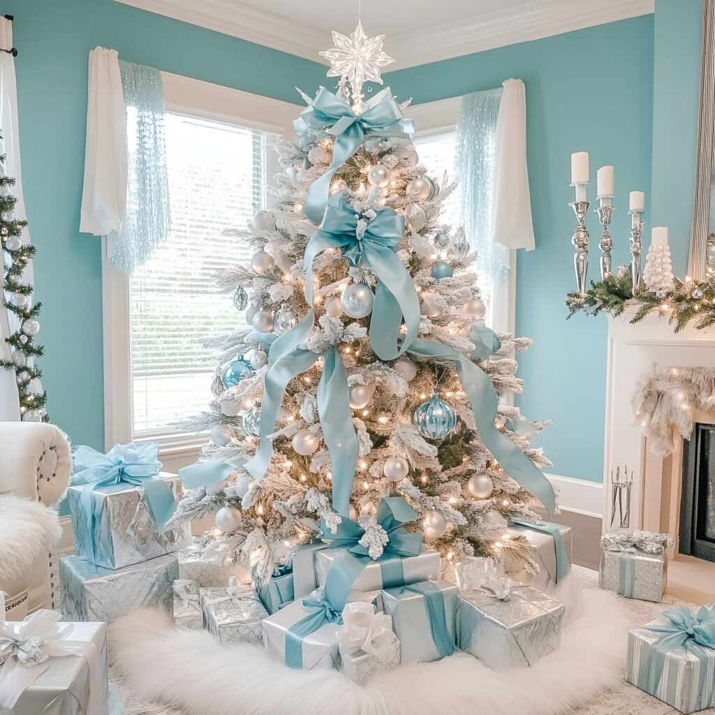 19. Tiffany-Inspired Pastel Christmas Elegance with Blue and Silver