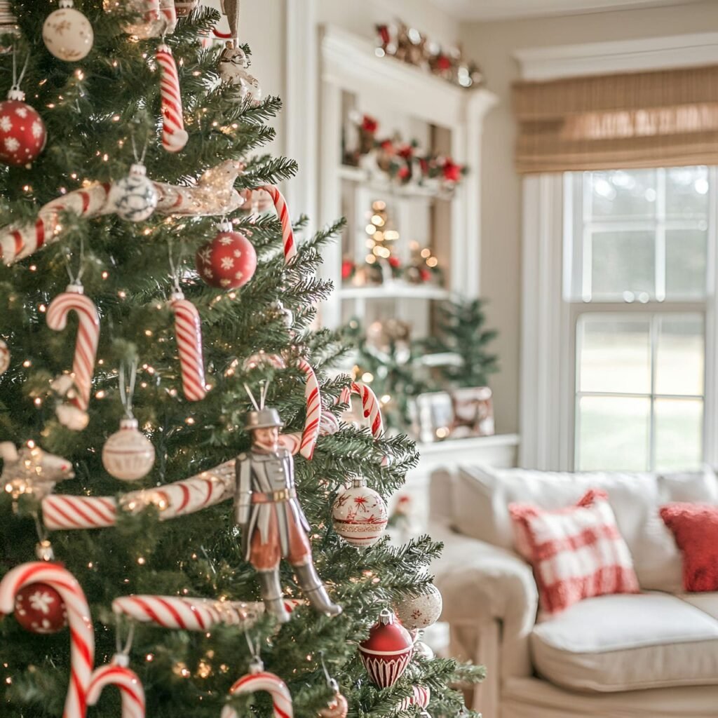 21. Tin Soldiers and Candy Cane Tree with Ribbon Garlands