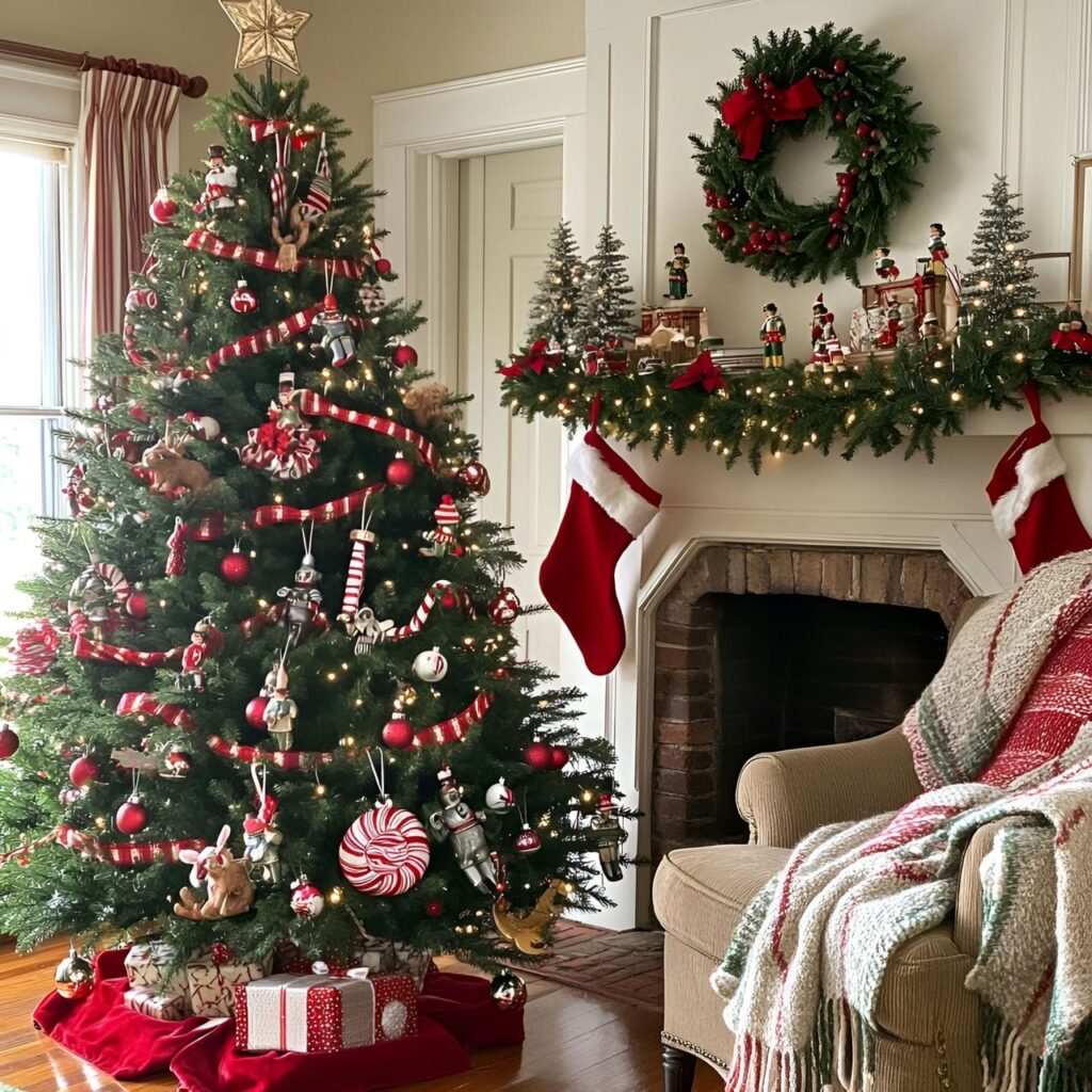 21. Tin Soldiers and Candy Cane Tree with Ribbon Garlands