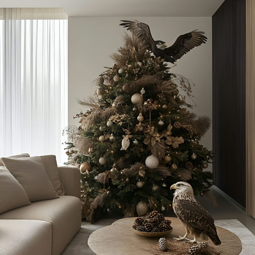 29. Treetop Birds Tree with Eagle and Nest-Inspired Ornaments