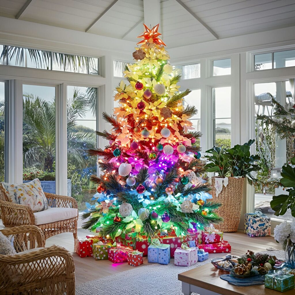 12. Tropical Paradise with Bright Island-Inspired Ornaments