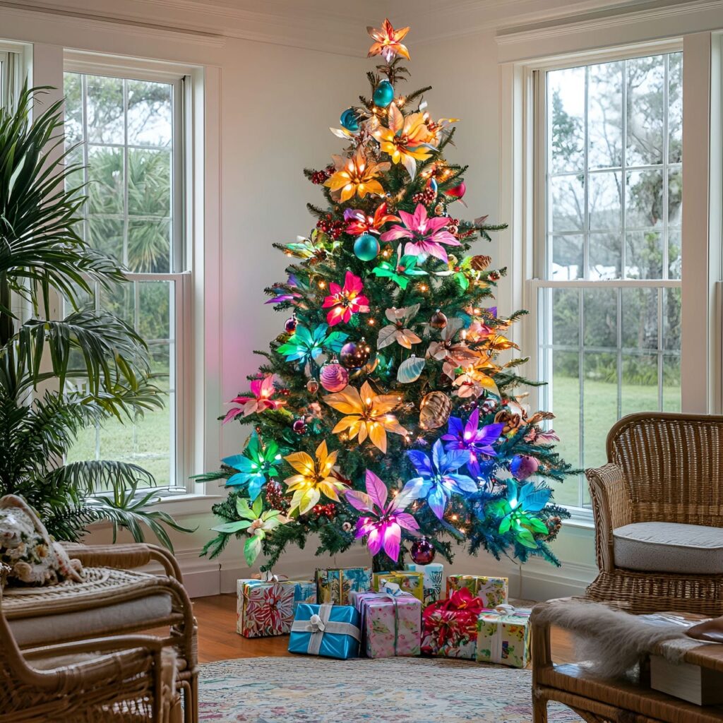 12. Tropical Paradise with Bright Island-Inspired Ornaments