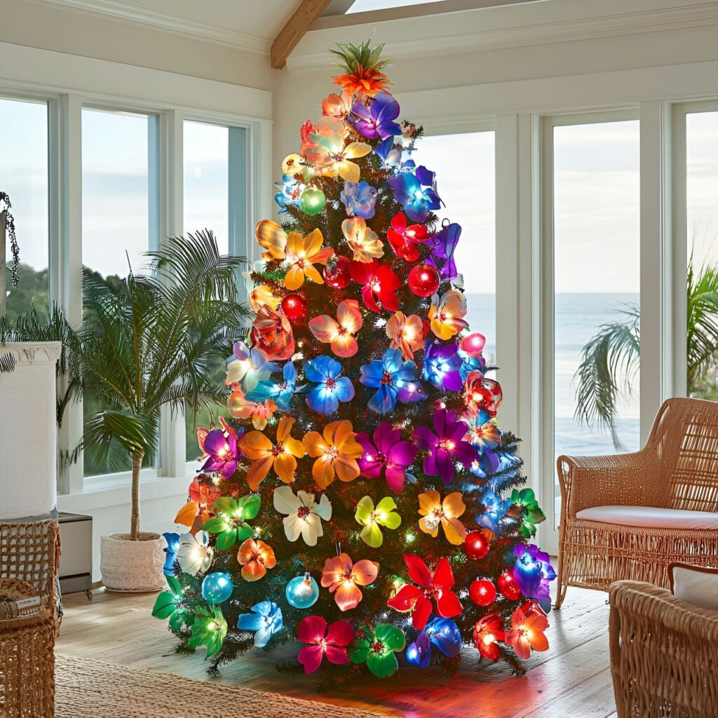 12. Tropical Paradise with Bright Island-Inspired Ornaments