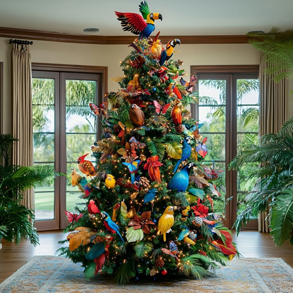 21. Wildlife and Nature Christmas Tree: Rustic and Earthy Holiday Décor Ideas