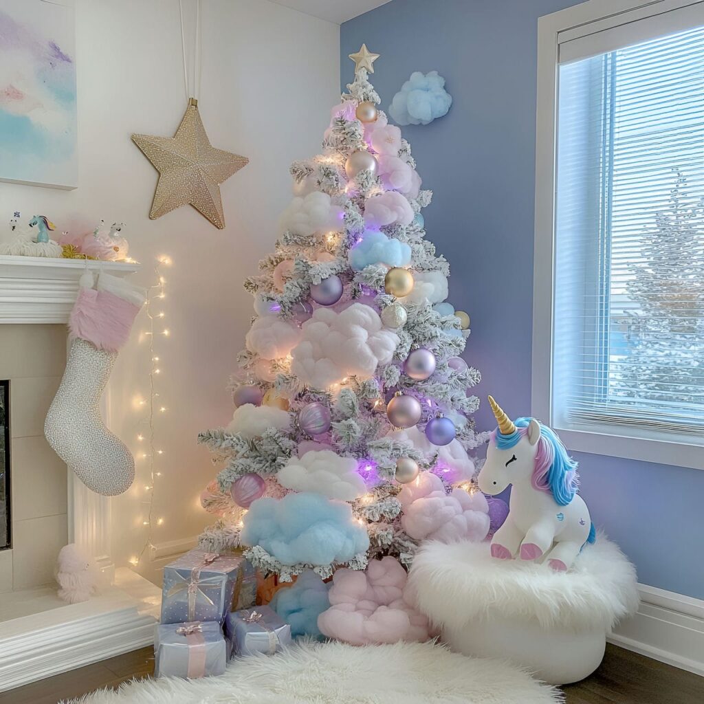 20. Unicorn Magic Pastel Christmas Tree with Whimsical Unicorn Décor