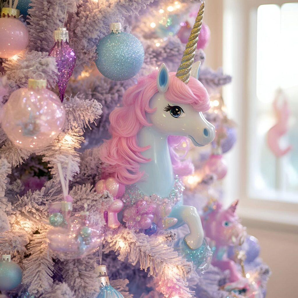 20. Unicorn Magic Pastel Christmas Tree with Whimsical Unicorn Décor