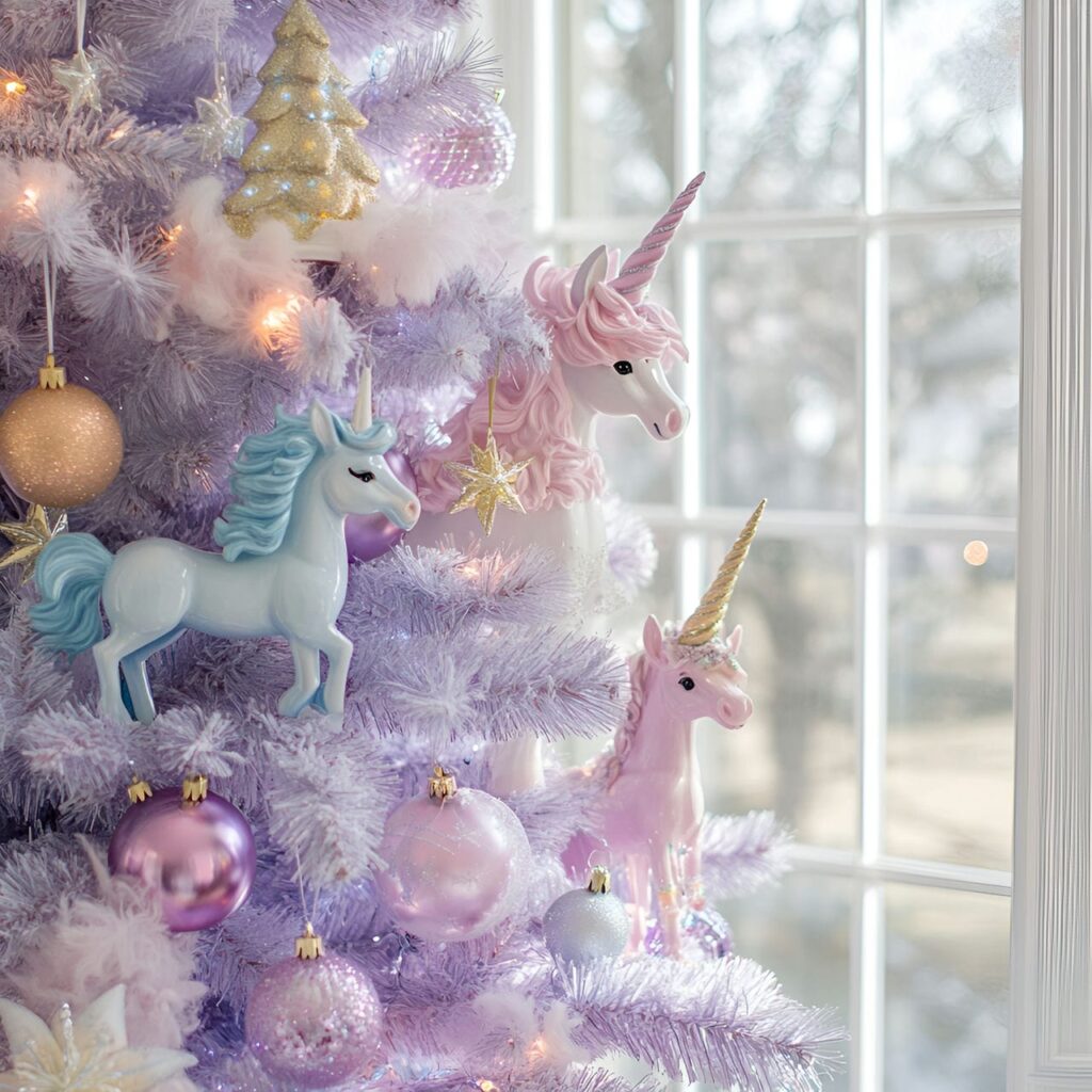 20. Unicorn Magic Pastel Christmas Tree with Whimsical Unicorn Décor