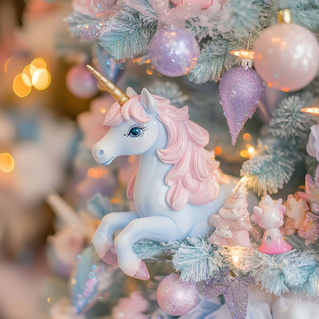 20. Unicorn Magic Pastel Christmas Tree with Whimsical Unicorn Décor