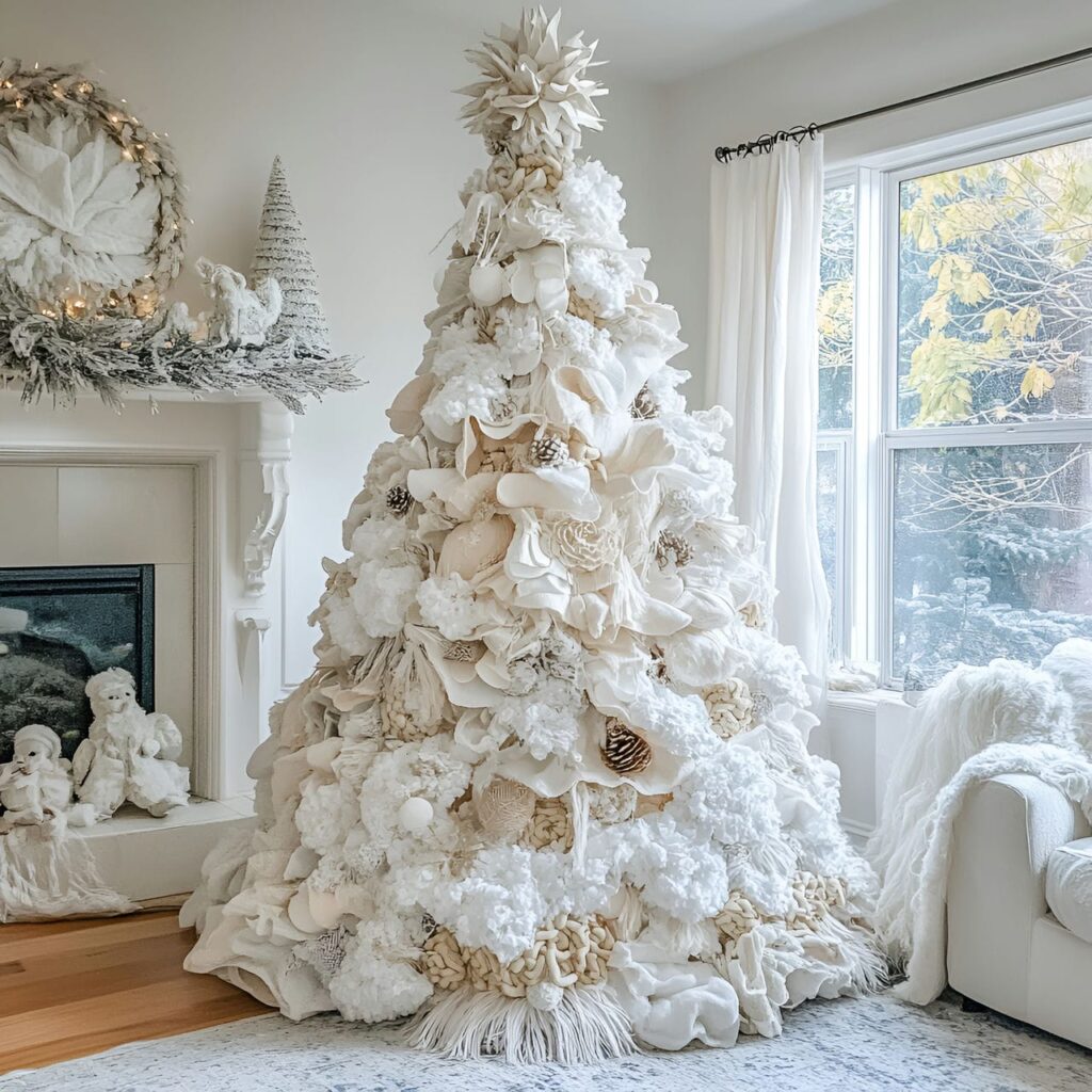 12. Upcycled Fabric Christmas Tree with Cotton Garlands