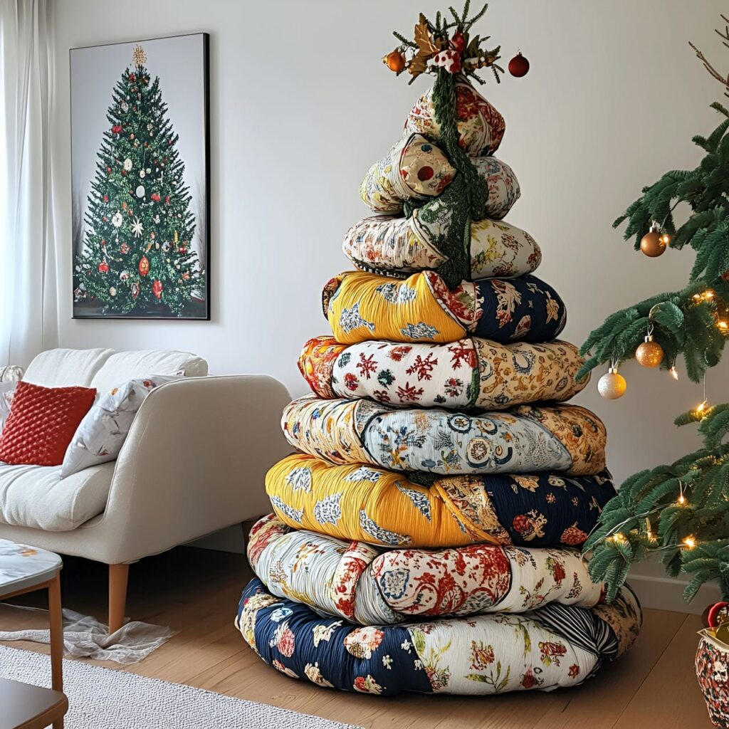 12. Upcycled Fabric Christmas Tree with Cotton Garlands