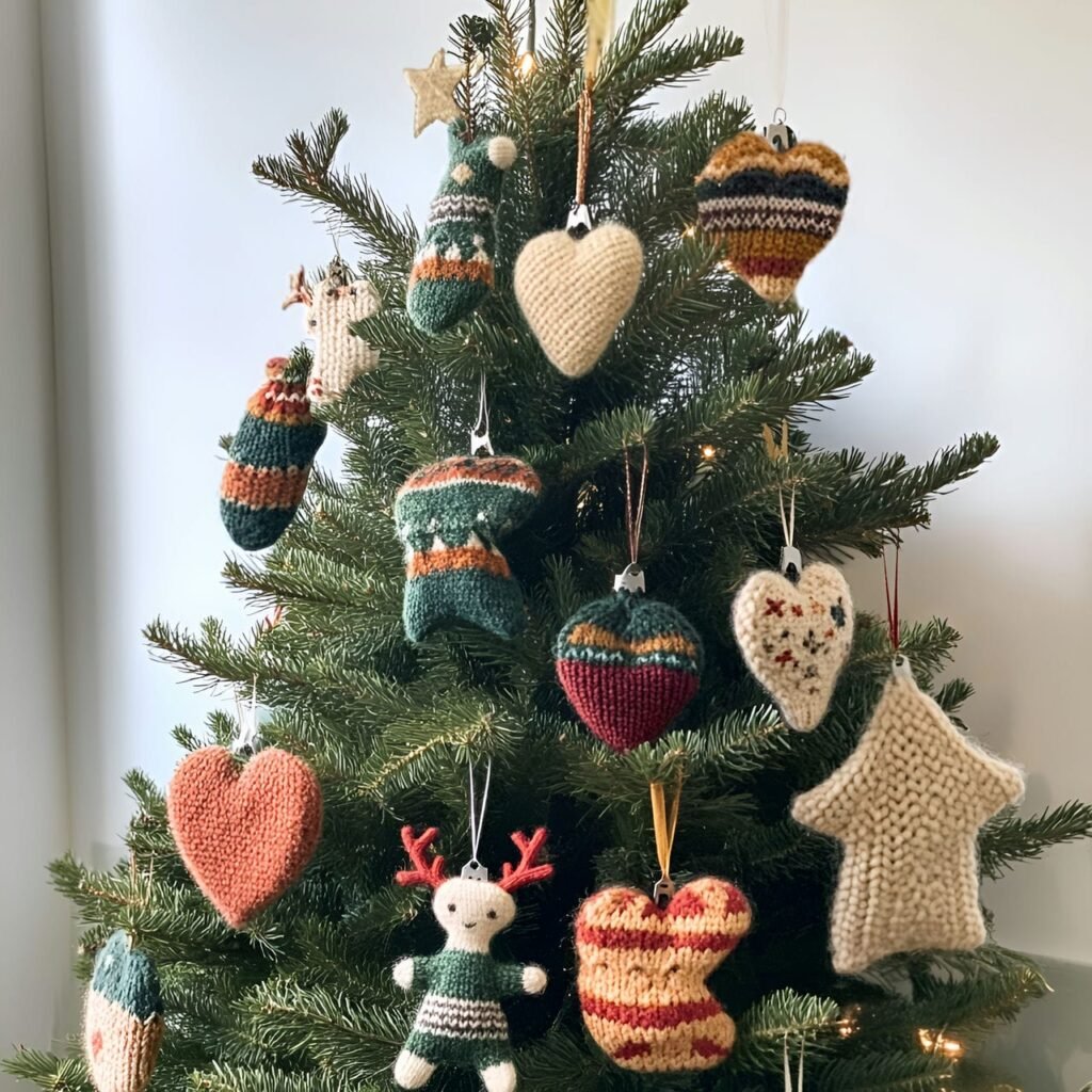 19. Upcycled Sweater Ornament Tree with Cozy Winter Shapes