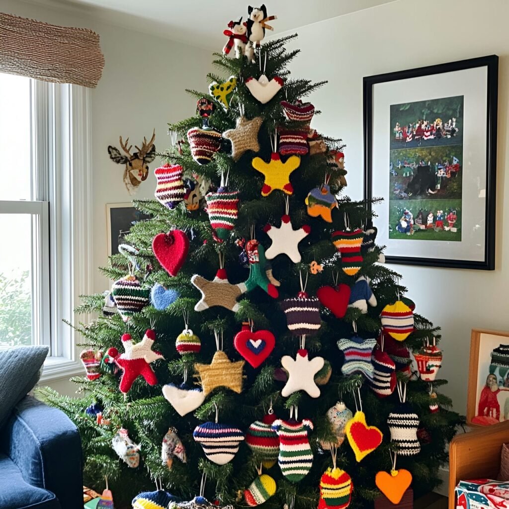 19. Upcycled Sweater Ornament Tree with Cozy Winter Shapes